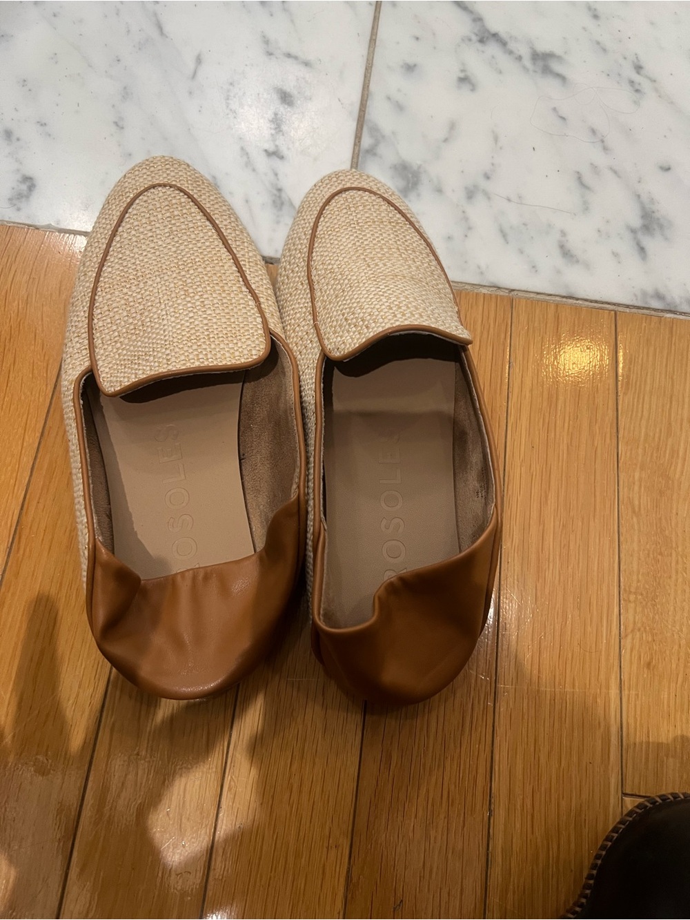 Aerosole Raffia Loafers with Tan Leather Trim